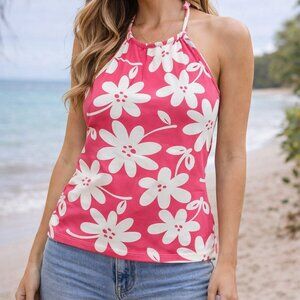 Pink and White Floral Halter Top